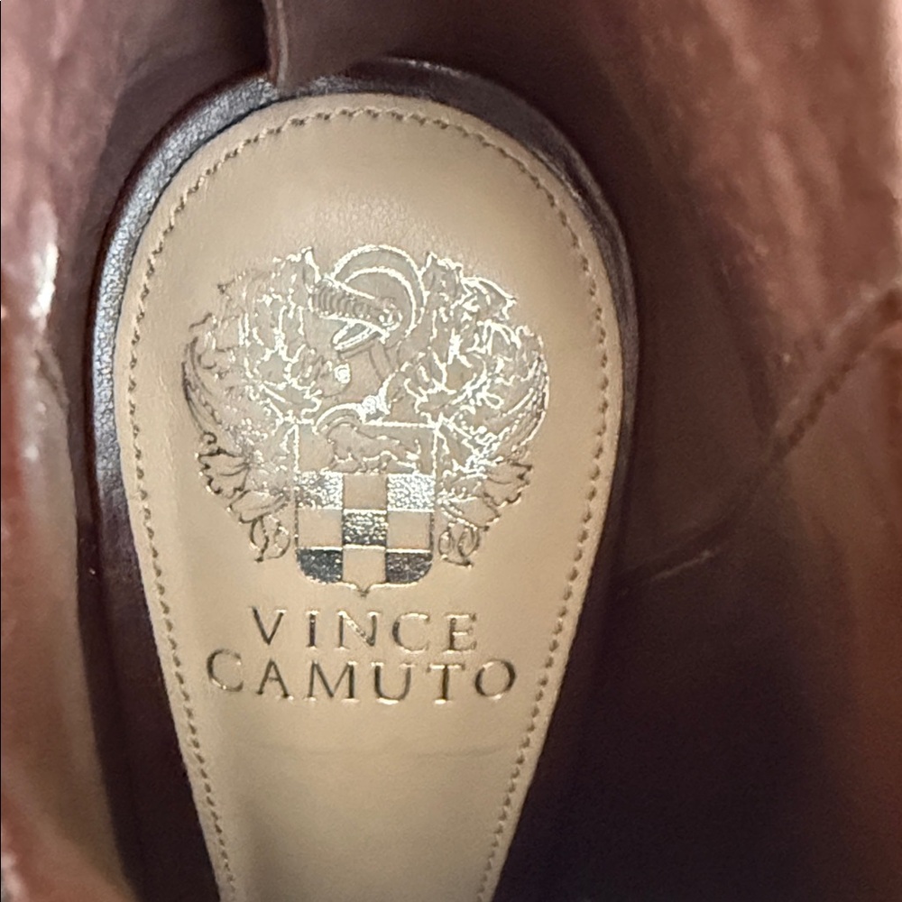 Vince Camuto Brown and Black Heeled Peep Toe Boots - Picture 6 of 8